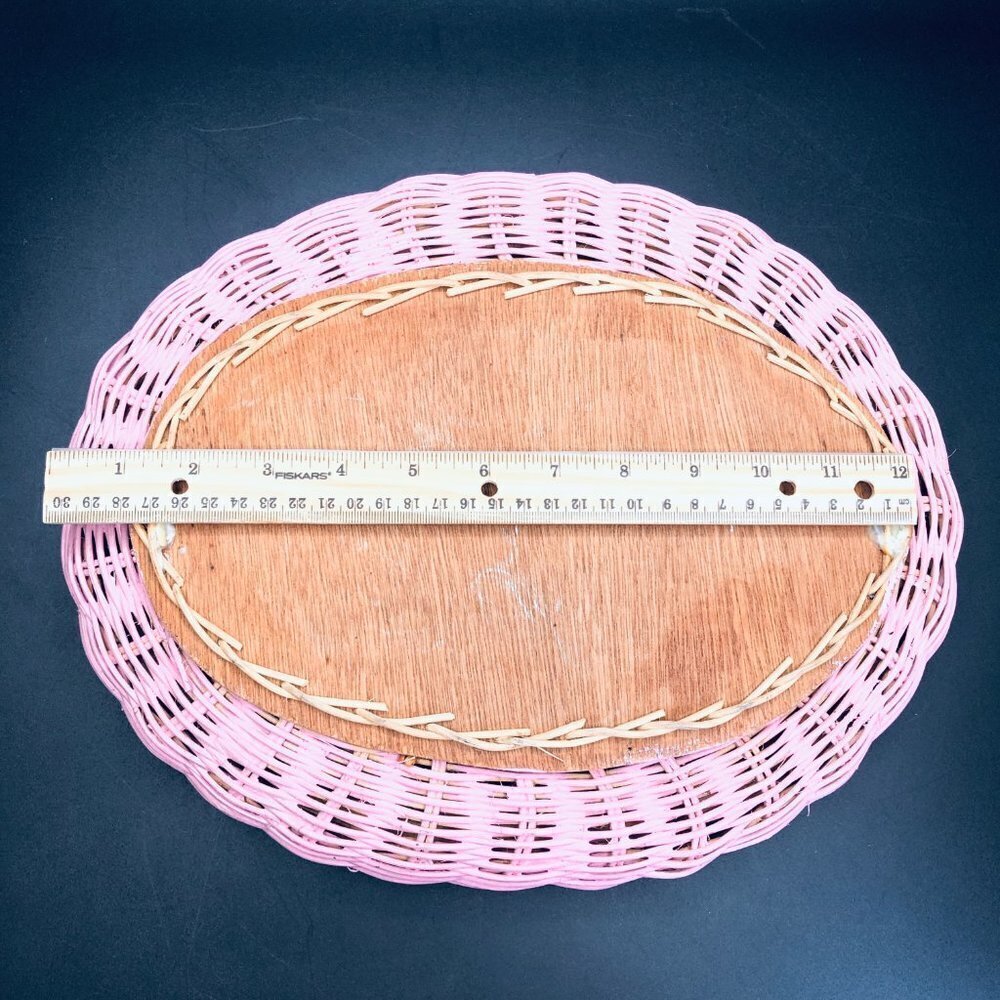80s Pink Woven Wicker Oval Mirror Vintage Girly Bedroom Retro Wall Decor - Picture 8 of 10
